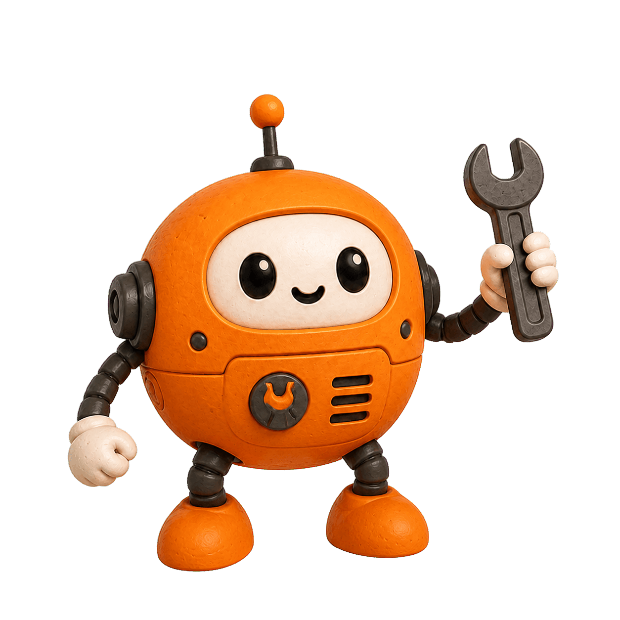 The same orange robot master mascot in a clay direction