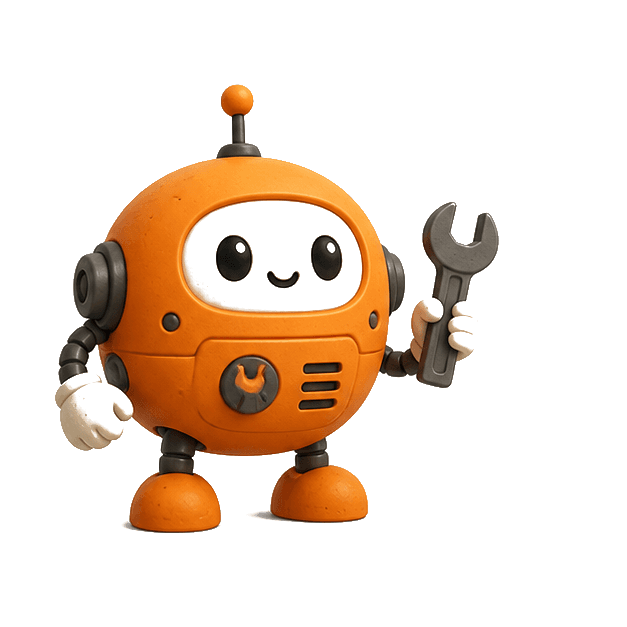 Orange robot mechanic mascot